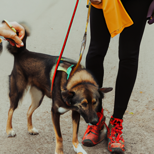 תמונה של מתנדבת באגודת הכלבים מטיילת עם כלב.