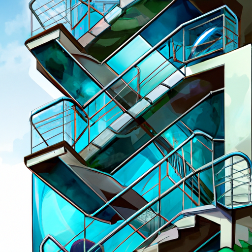 איור של בית עם מעקות זכוכית לגרם המדרגות