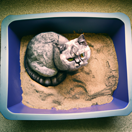 תמונה של חתול בארגז חול עם חול מתגבש