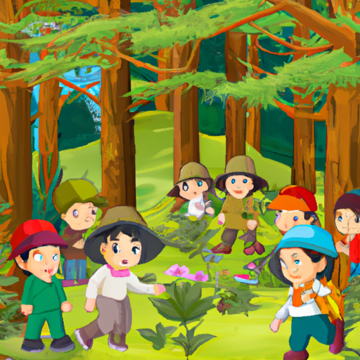 קבוצת ילדים חוקרת יער בהדרכת מחנכת יערות